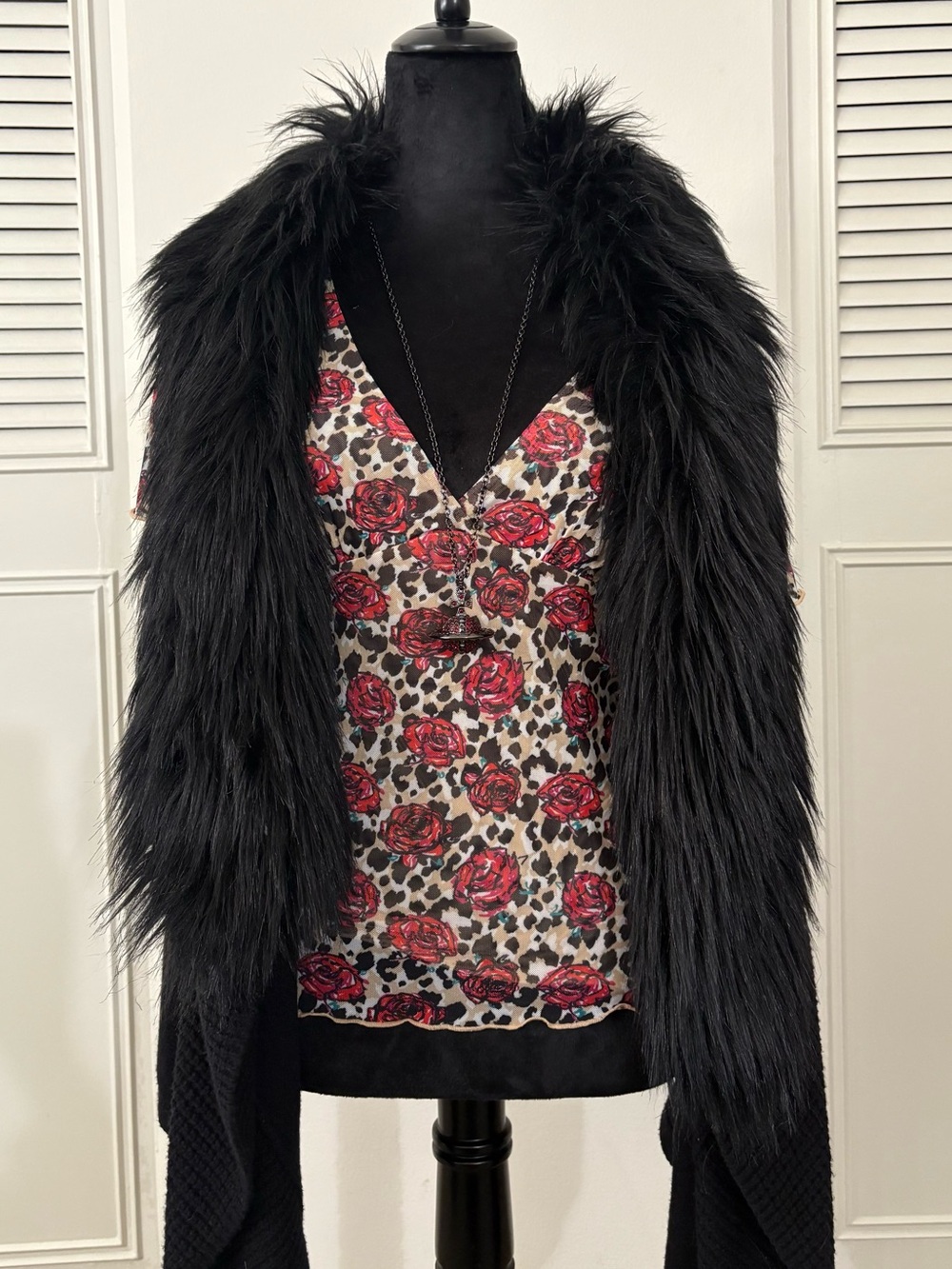 Vintage Michael Kors Knitted Shawl With Fur Trim